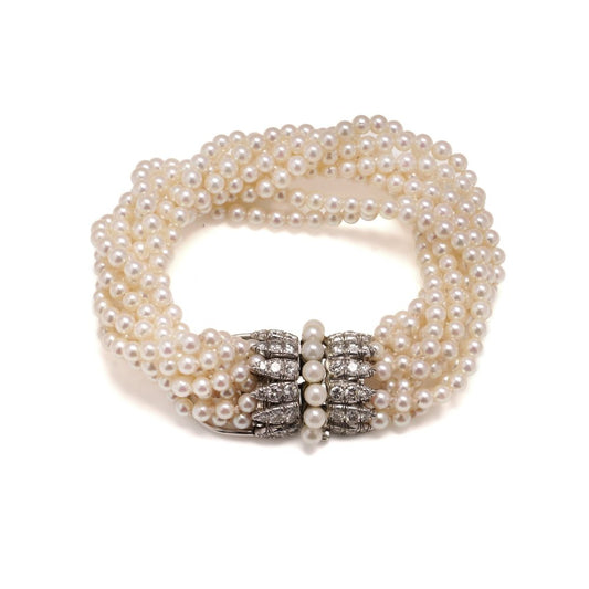 Van Cleef & Arpels Multi -Strand Pearl And Diamond Bracelet in Platinum