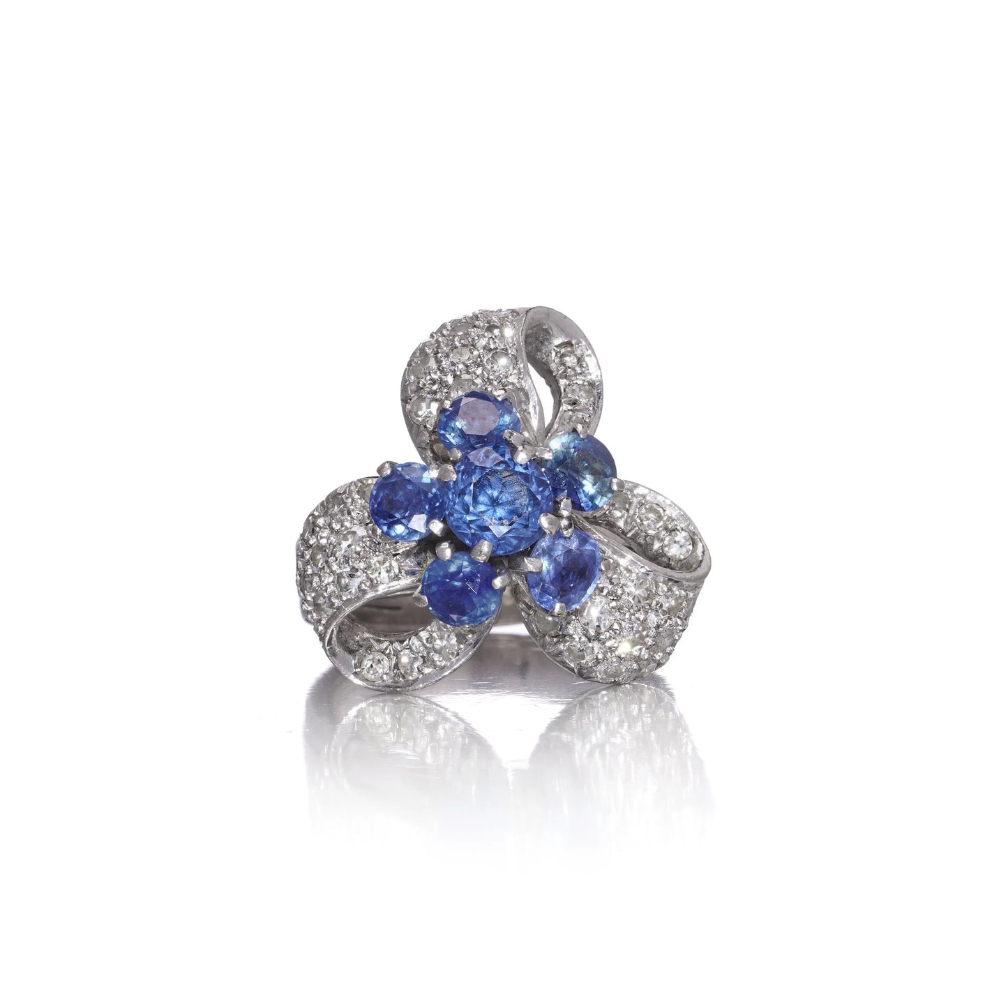 2.25ct Sapphire and Diamond Cluster Ribbon Ring