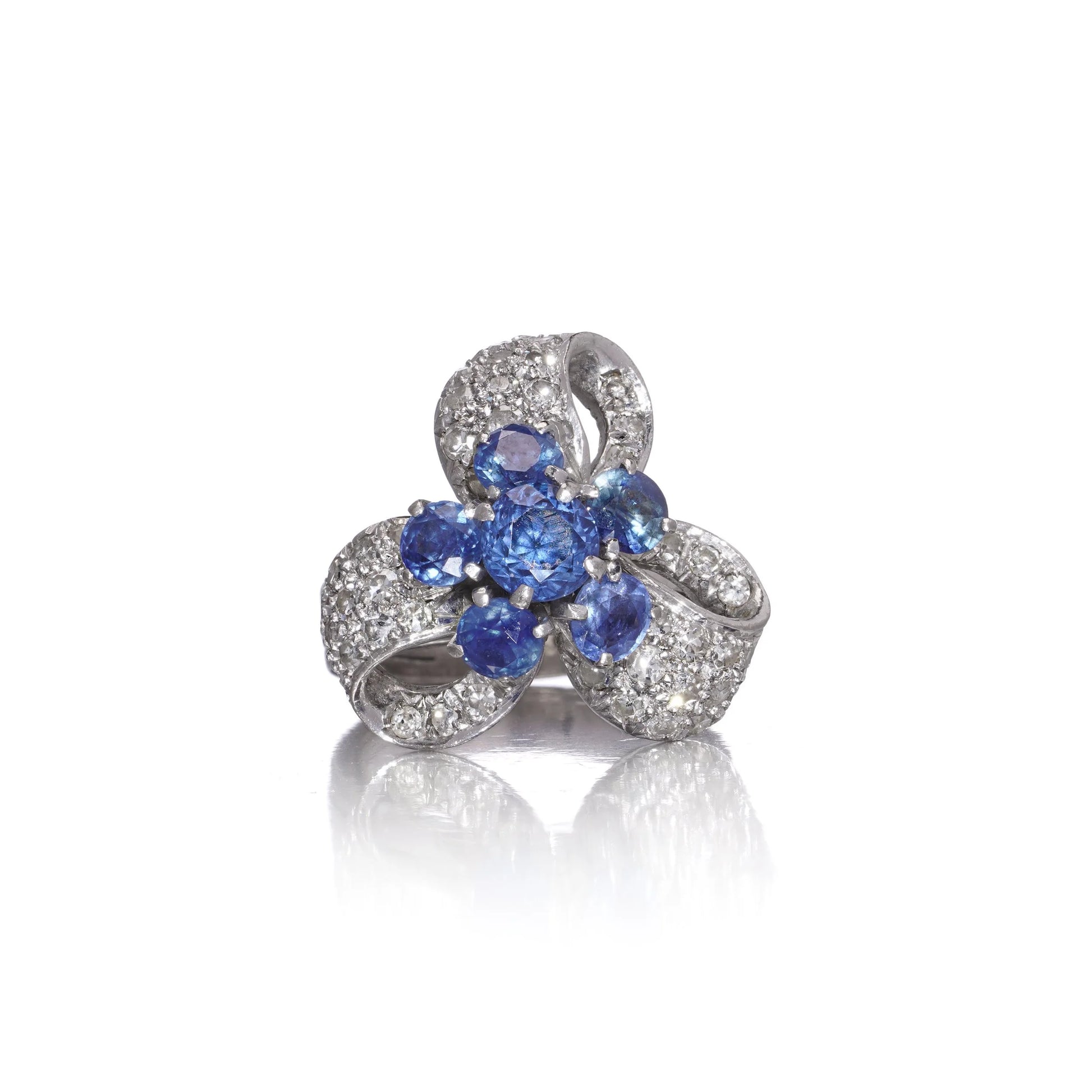 2.25ct Sapphire and Diamond Cluster Ribbon Ring