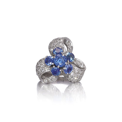 2.25ct Sapphire and Diamond Cluster Ribbon Ring