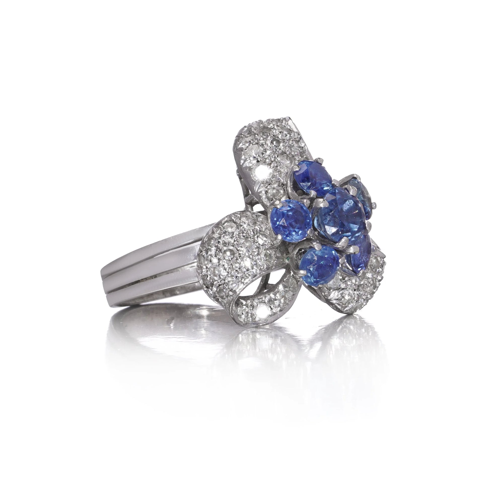 2.25ct Sapphire and Diamond Cluster Ribbon Ring