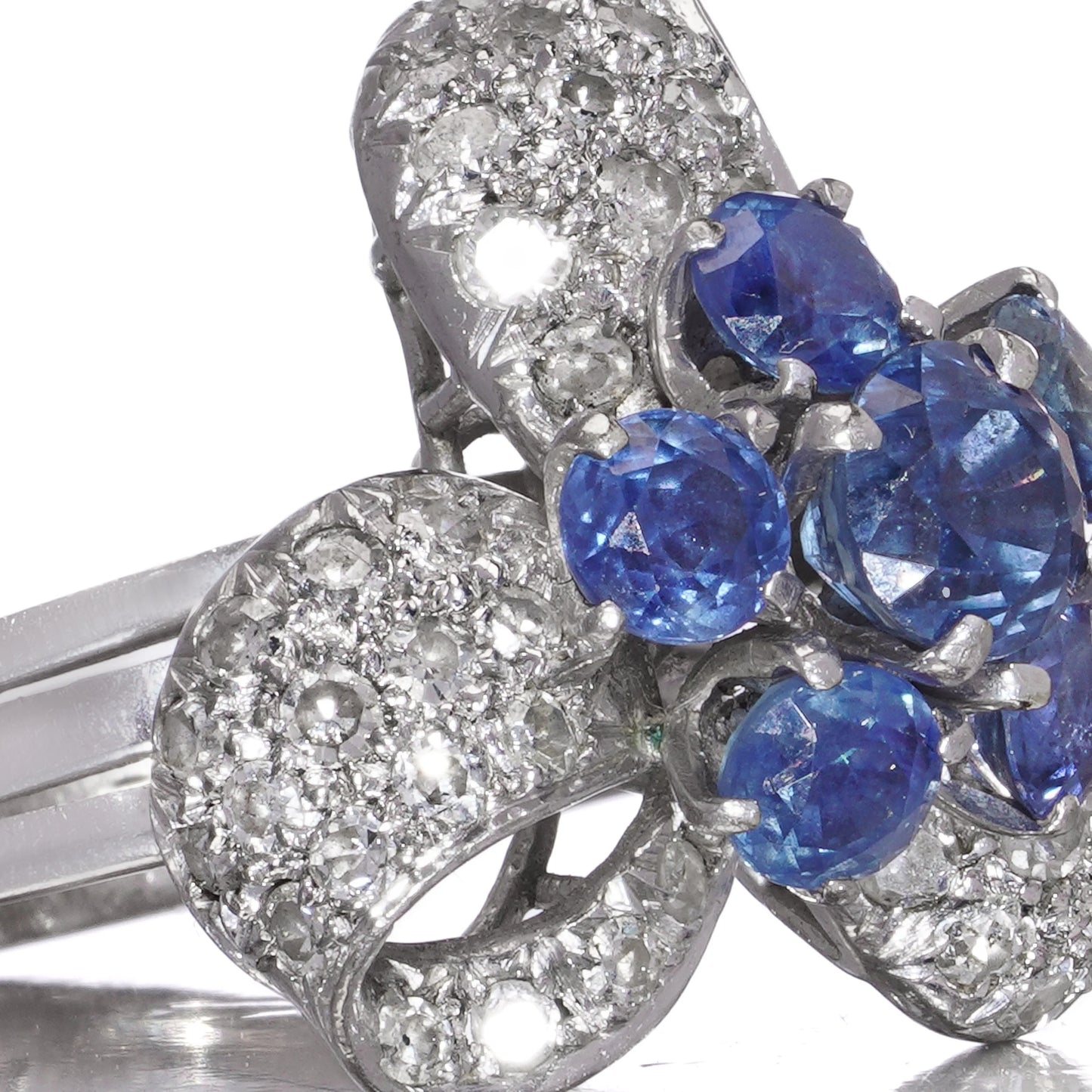 2.25ct Sapphire and Diamond Cluster Ribbon Ring