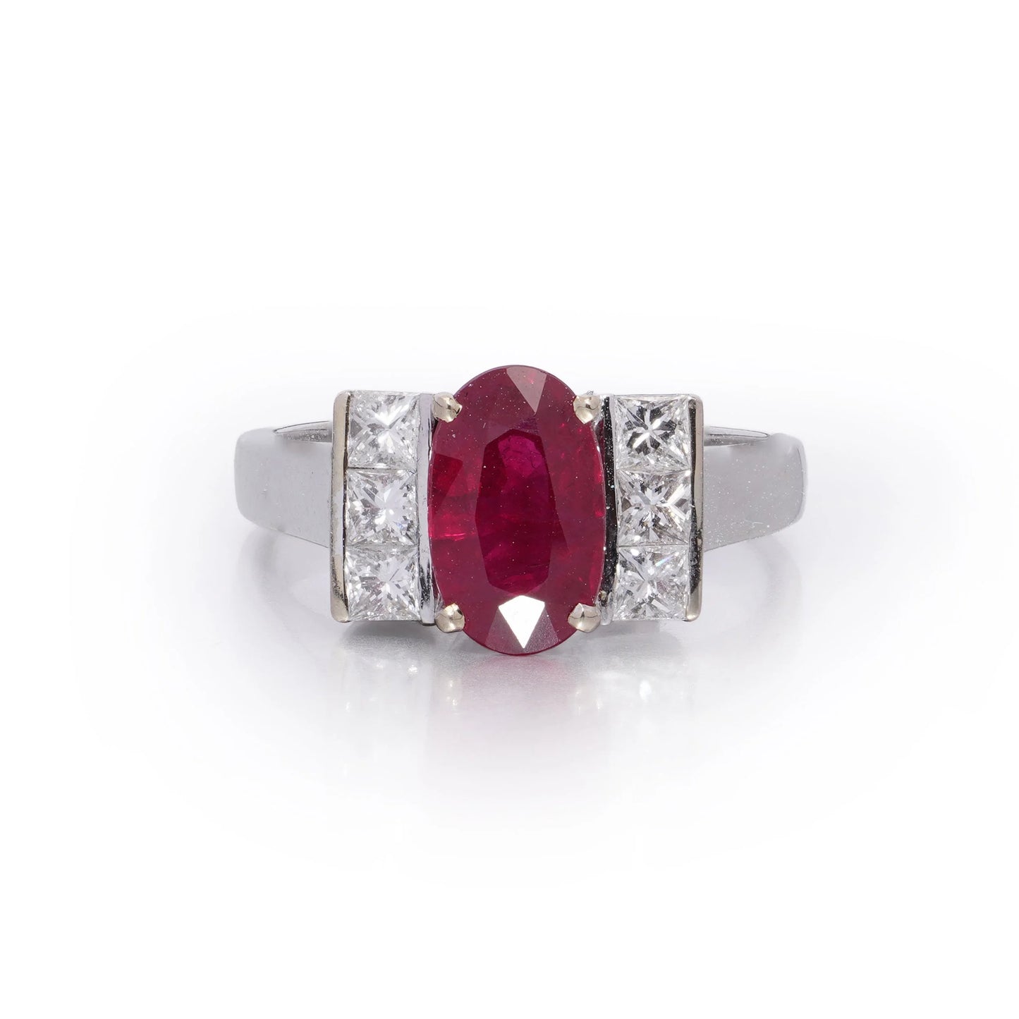 2.15ct Natural Burma Ruby and Princess Diamond Engagement Ring