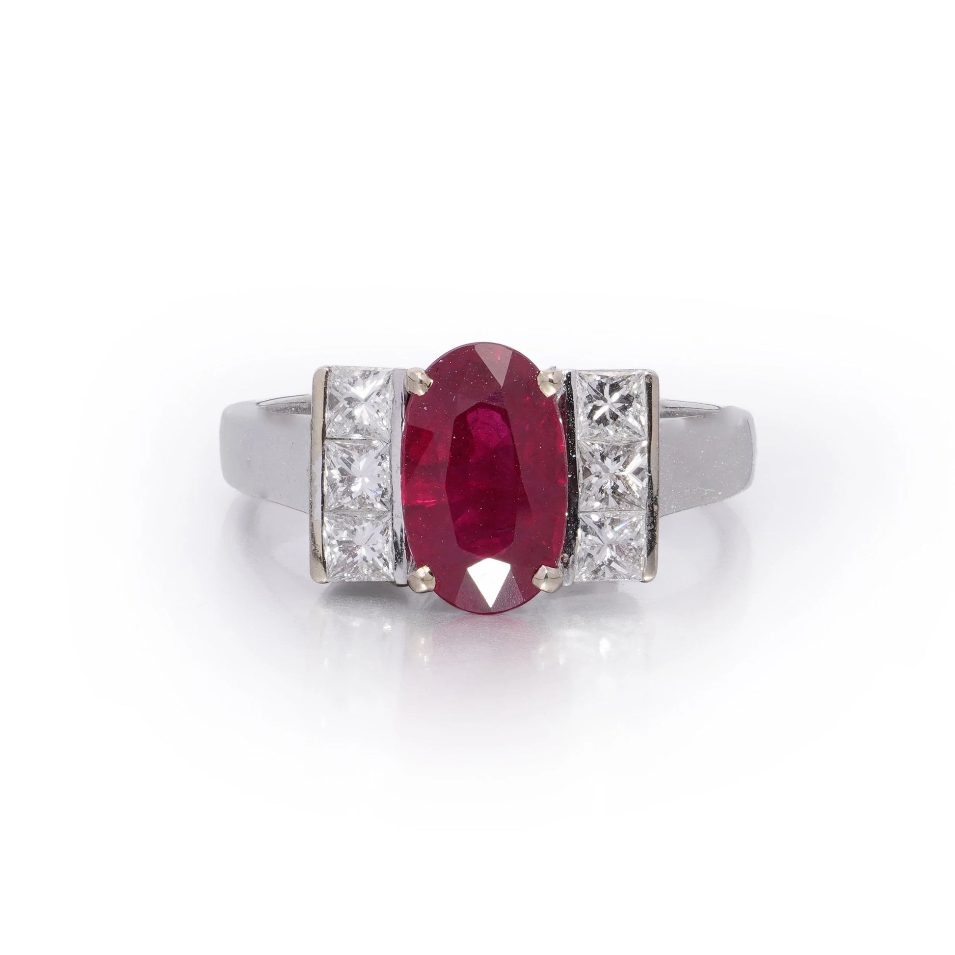 2.15ct Natural Burma Ruby and Princess Diamond Engagement Ring