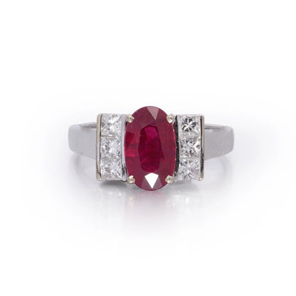 2.15ct Natural Burma Ruby and Princess Diamond Engagement Ring