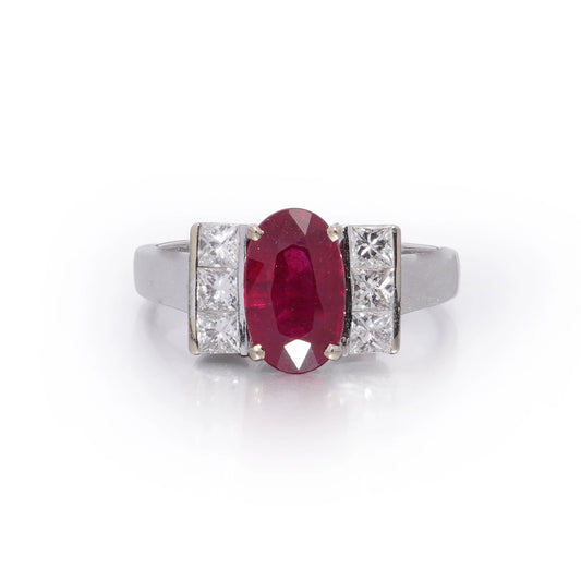 2.15ct Natural Burma Ruby and Princess Diamond Engagement Ring