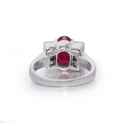 2.15ct Natural Burma Ruby and Princess Diamond Engagement Ring