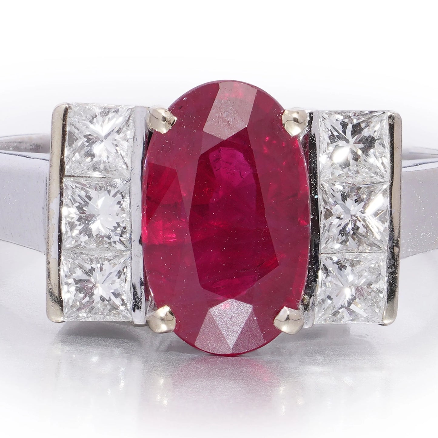 2.15ct Natural Burma Ruby and Princess Diamond Engagement Ring