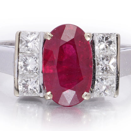 2.15ct Natural Burma Ruby and Princess Diamond Engagement Ring