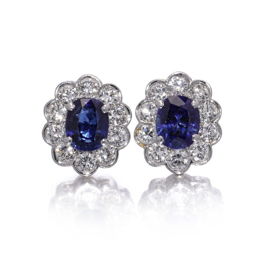 Sapphire And Diamond Cluster Earrings In 18 Carat White Gold