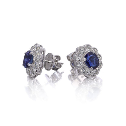 Sapphire And Diamond Cluster Earrings In 18 Carat White Gold