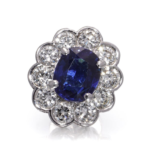 Sapphire And Diamond Cluster Earrings In 18 Carat White Gold