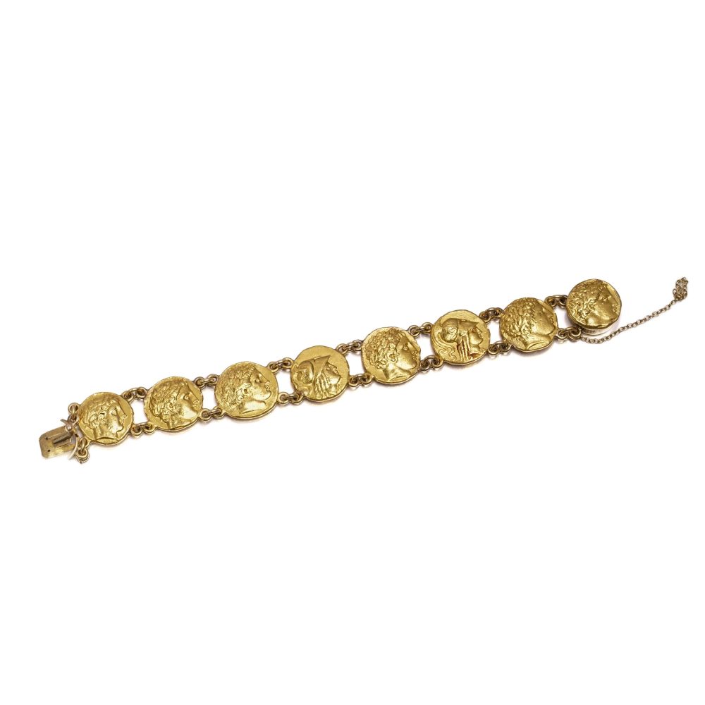 Ancient-Style Coin Link Bracelet In 24 Carat Yellow Gold