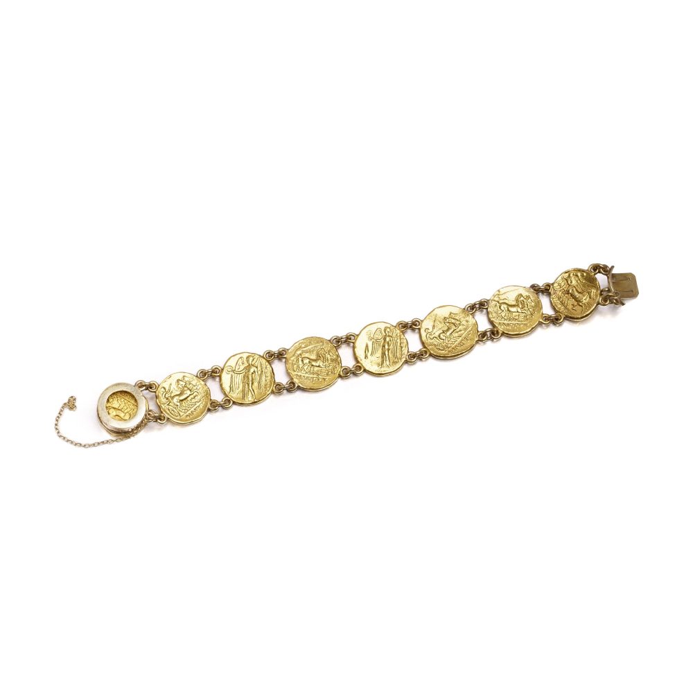 Ancient-Style Coin Link Bracelet In 24 Carat Yellow Gold