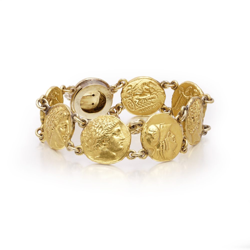 Ancient-Style Coin Link Bracelet In 24 Carat Yellow Gold