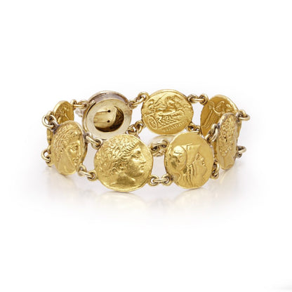 Ancient-Style Coin Link Bracelet In 24 Carat Yellow Gold