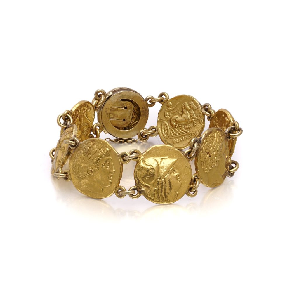 Ancient-Style Coin Link Bracelet In 24 Carat Yellow Gold
