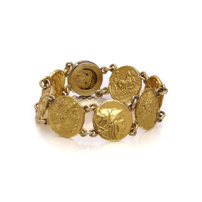 Ancient-Style Coin Link Bracelet In 24 Carat Yellow Gold