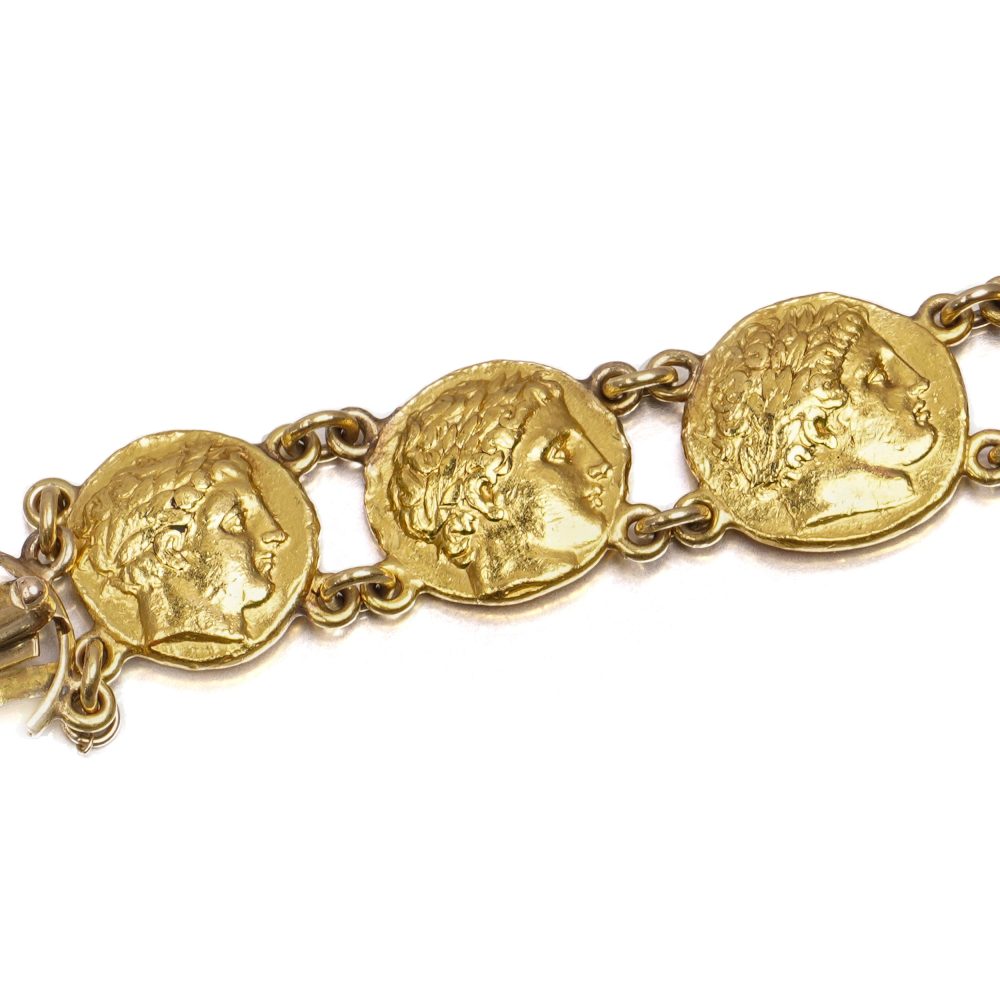 Ancient-Style Coin Link Bracelet In 24 Carat Yellow Gold
