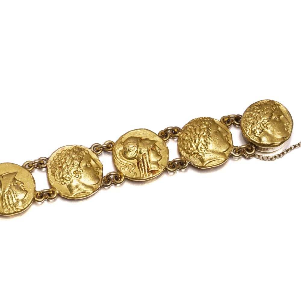 Ancient-Style Coin Link Bracelet In 24 Carat Yellow Gold