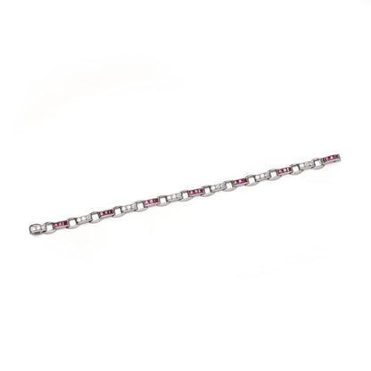Cartier Vintage Diamond And Ruby Bracelet In Platinum