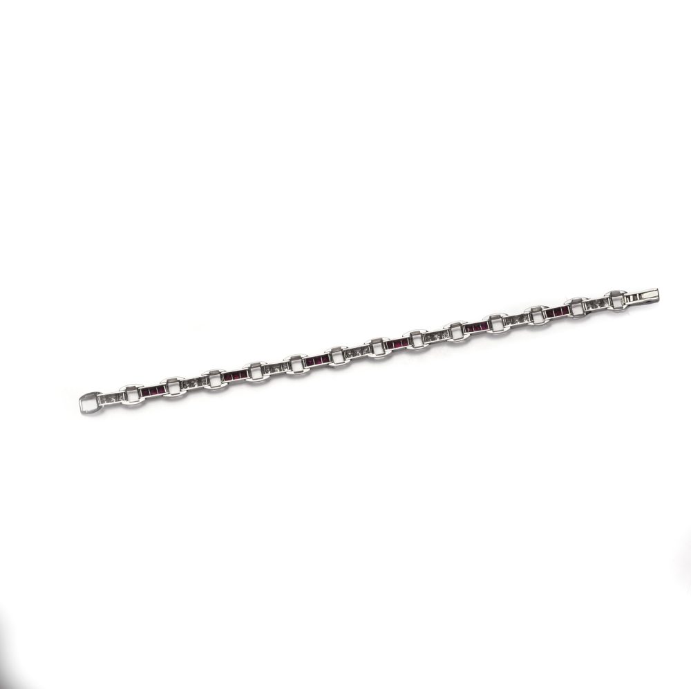 Cartier Vintage Diamond And Ruby Bracelet In Platinum