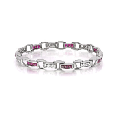 Cartier Vintage Diamond And Ruby Bracelet In Platinum