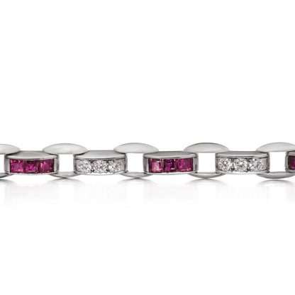 Cartier Vintage Diamond And Ruby Bracelet In Platinum