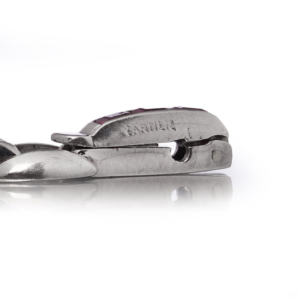 Cartier Vintage Diamond And Ruby Bracelet In Platinum