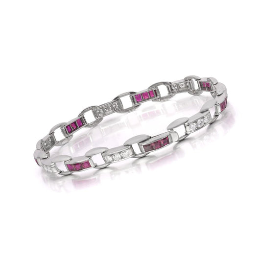 Cartier Vintage Diamond And Ruby Bracelet In Platinum