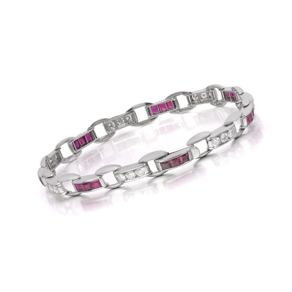 Cartier Vintage Diamond And Ruby Bracelet In Platinum