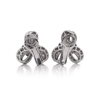 Vintage 2ct Sapphire and 1.90ct Diamond Ribbon Cluster Earrings