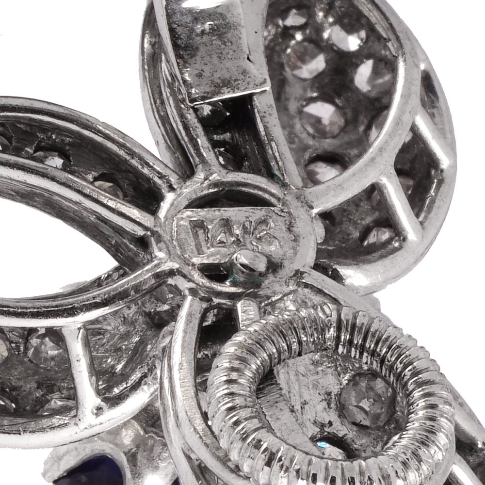 Vintage 2ct Sapphire and 1.90ct Diamond Ribbon Cluster Earrings