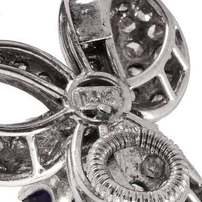 Vintage 2ct Sapphire and 1.90ct Diamond Ribbon Cluster Earrings