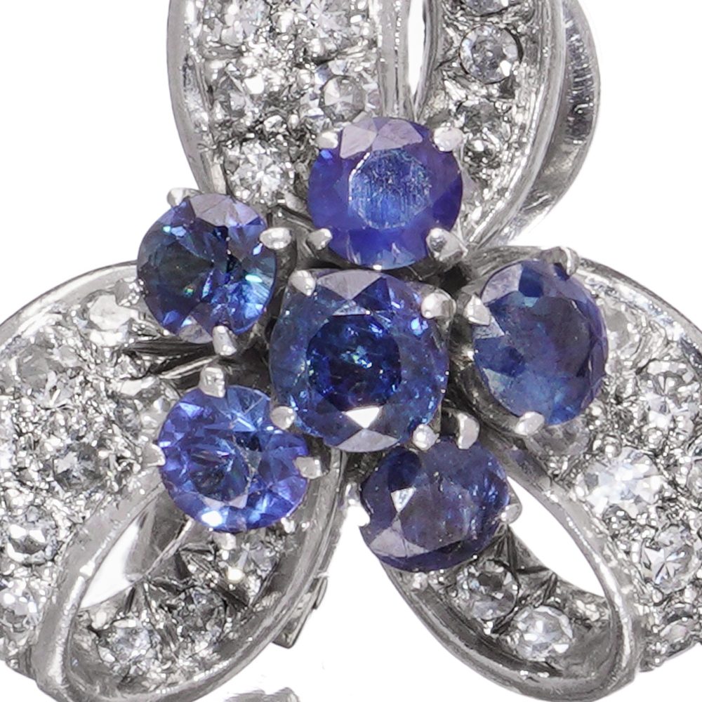 Vintage 2ct Sapphire and 1.90ct Diamond Ribbon Cluster Earrings