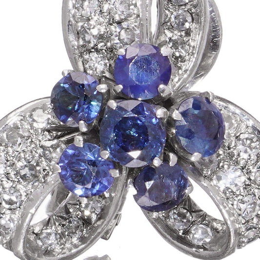 Vintage 2ct Sapphire and 1.90ct Diamond Ribbon Cluster Earrings