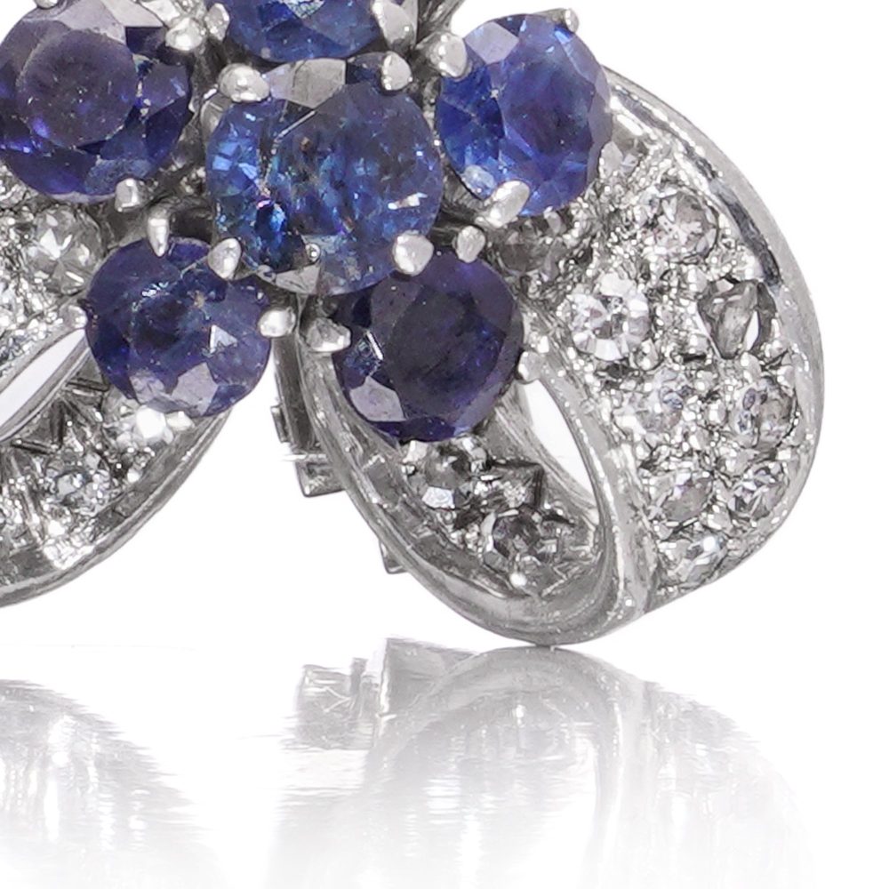 Vintage 2ct Sapphire and 1.90ct Diamond Ribbon Cluster Earrings