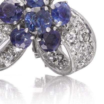 Vintage 2ct Sapphire and 1.90ct Diamond Ribbon Cluster Earrings