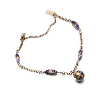 Victorian Antique Enamel and Pearl Bracelet with Orb Pendant in 15ct Gold