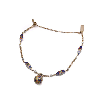 Victorian Antique Enamel and Pearl Bracelet with Orb Pendant in 15ct Gold