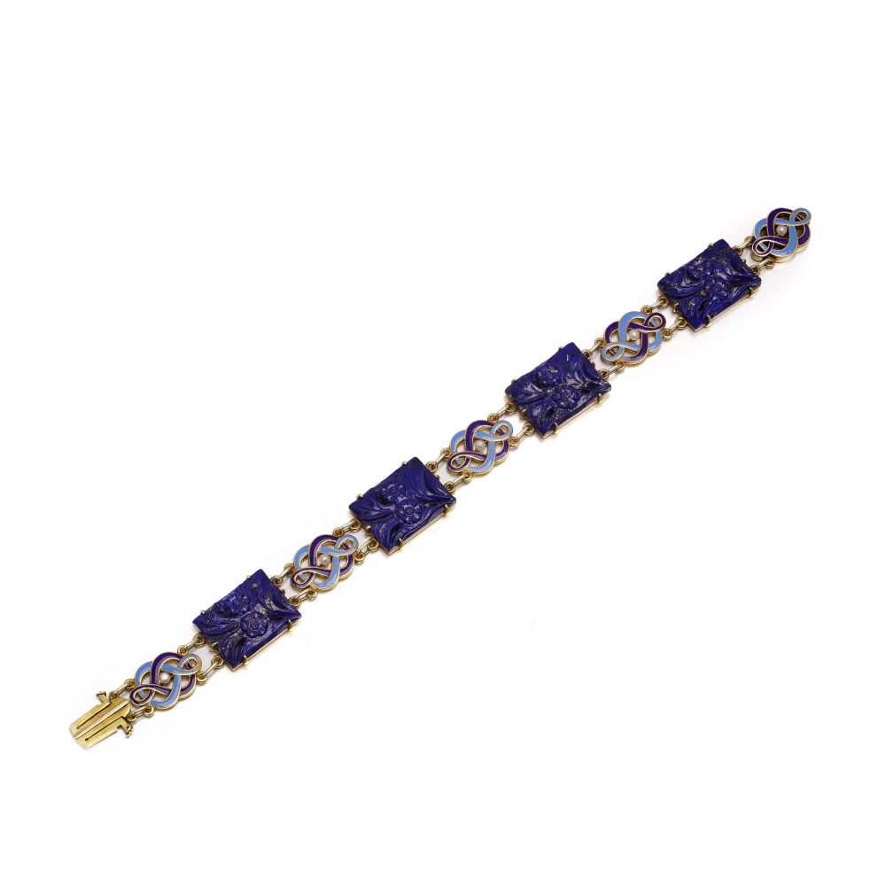 Cartier Art Deco Lapis, Enamel And Seed Pearl Bracelet In 14 Carat Yellow Gold