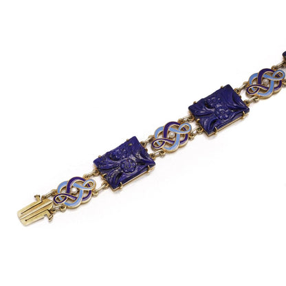 Cartier Art Deco Lapis, Enamel And Seed Pearl Bracelet In 14 Carat Yellow Gold