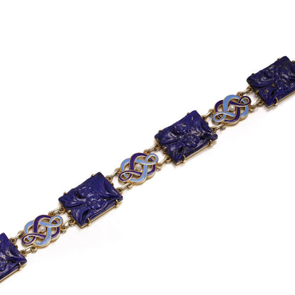 Cartier Art Deco Lapis, Enamel And Seed Pearl Bracelet In 14 Carat Yellow Gold