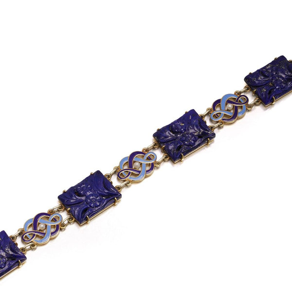 Cartier Art Deco Lapis, Enamel And Seed Pearl Bracelet In 14 Carat Yellow Gold