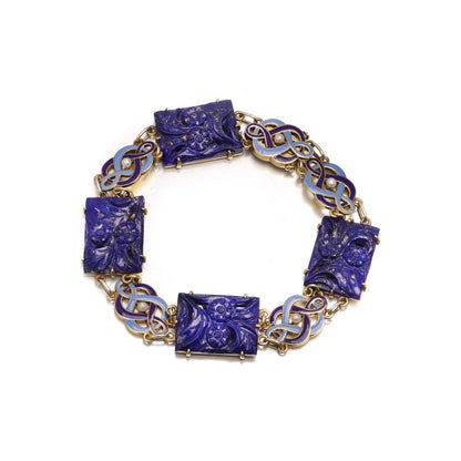 Cartier Art Deco Lapis, Enamel And Seed Pearl Bracelet In 14 Carat Yellow Gold