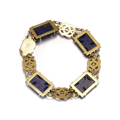 Cartier Art Deco Lapis, Enamel And Seed Pearl Bracelet In 14 Carat Yellow Gold
