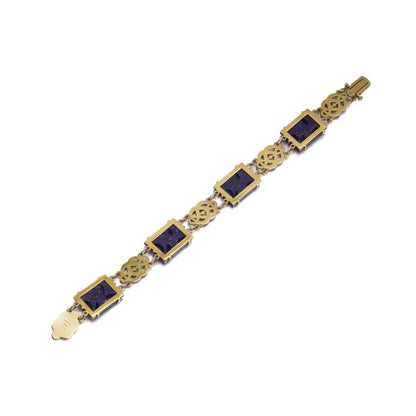 Cartier Art Deco Lapis, Enamel And Seed Pearl Bracelet In 14 Carat Yellow Gold