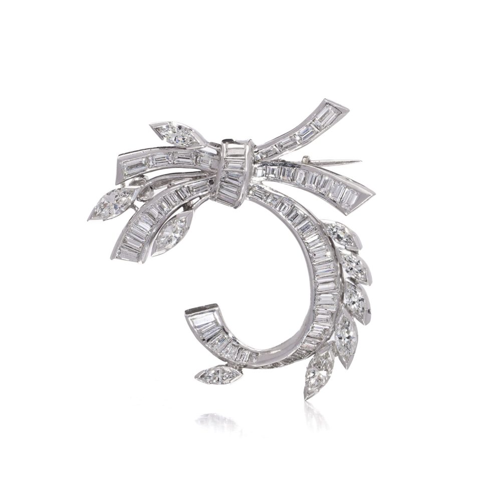 Vintage Diamond Brooch In Platinum