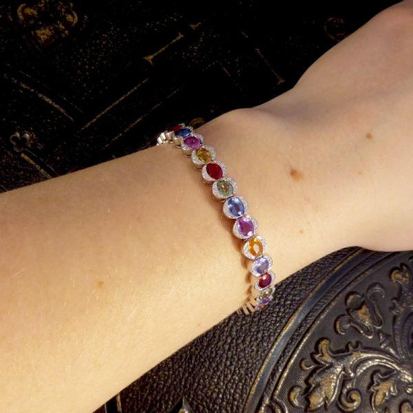 Multi-Coloured 17.60ct Sapphire and Diamond Bracelet