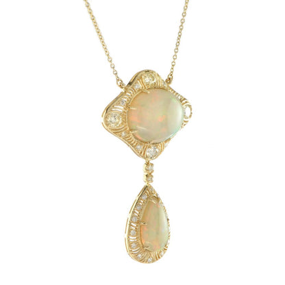 12.32cts Ethiopian Opal and Diamond Double Cluster Pendant Necklace